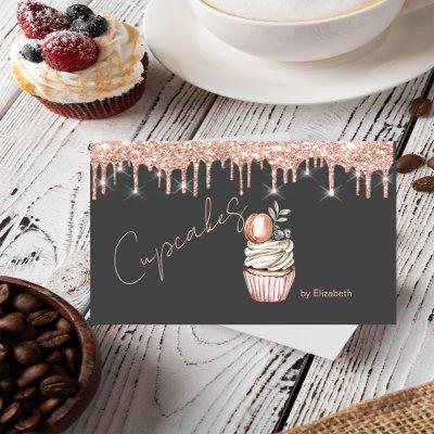 Sweets Cupcakes Macaron Rose Gold Drips Gray
