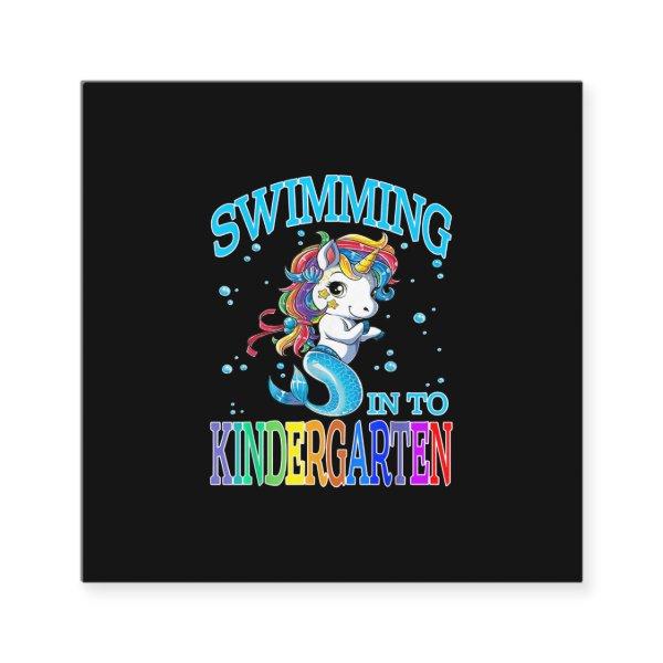 Swimming Into Kindergarten Unicorn Mermaid T-Shirt Square