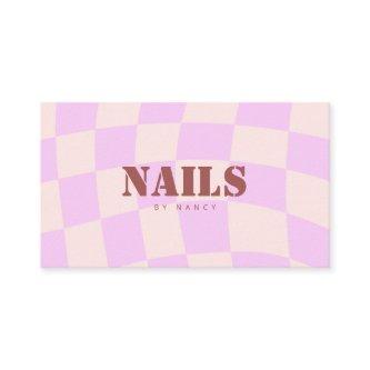 Swirl Pink Retro Checkerboard Nail Salon