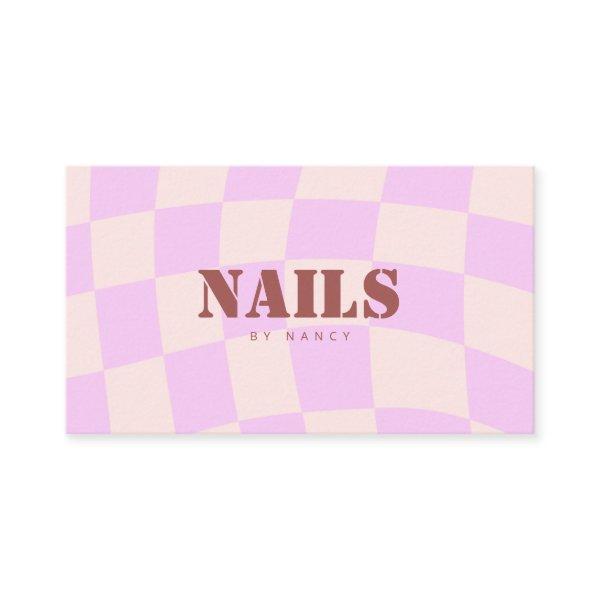 Swirl Pink Retro Checkerboard Nail Salon