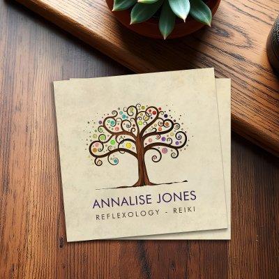 Swirl Tree of Life - Colorful  leaves Square