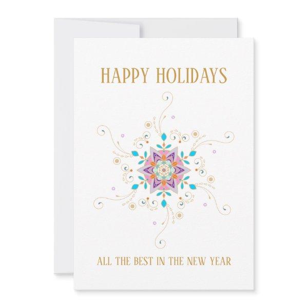 Swirly Snowflake Happy Holidays Custom Business Holiday Card