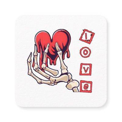 Symbolic Love Skeleton Hand Offering Heart Square