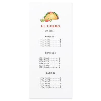 Taco Mexican Food Menu Card