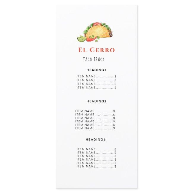Taco Mexican Food Menu Card