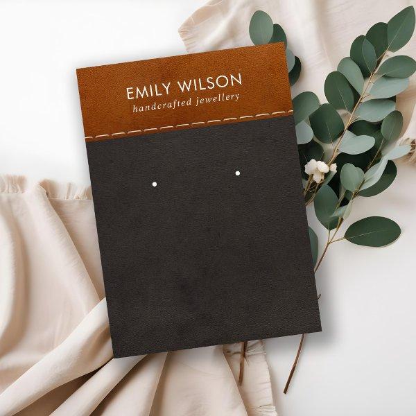 TAN BLACK LEATHER TEXTURE STUD EARRING DISPLAY