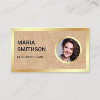 Tan Leather Gold Foil Photo Real Estate Agent