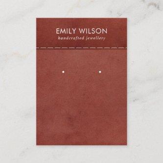 TAN RED LEATHER TEXTURE STUD EARRING DISPLAY CARD
