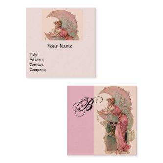 TAROTS,LADY OF THE MOON AND FLOWERS PINK Monogram Square