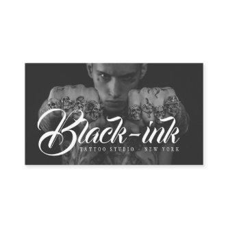 Tattoo artist black photo white script calligraphy