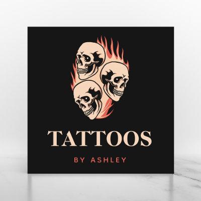 Tattoo Artist Modern Burning Skulls Gothic Cool    Square