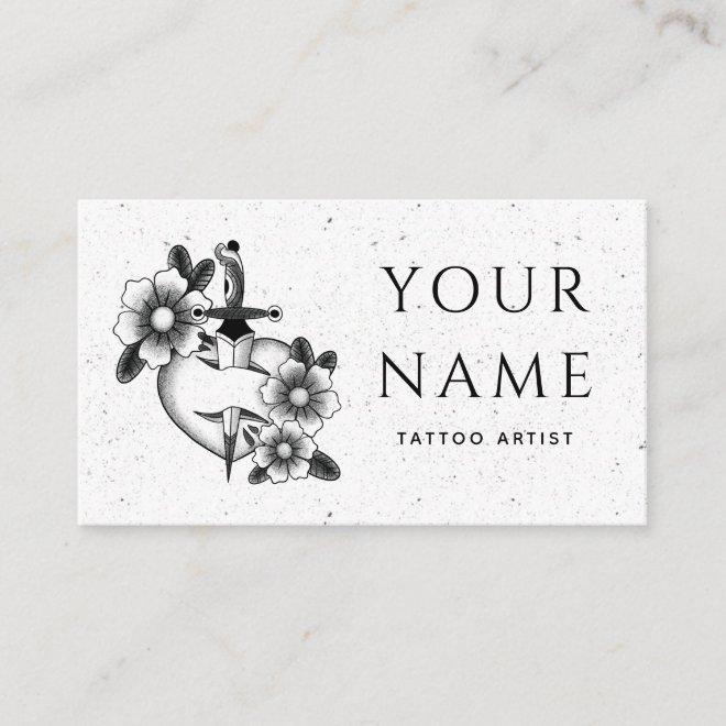 Tattoo Artist Salon Floral Sword Grungy Old Style