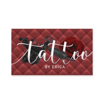 Tattoo Artist Tattoo Gun & Rose Lux Red Quilted