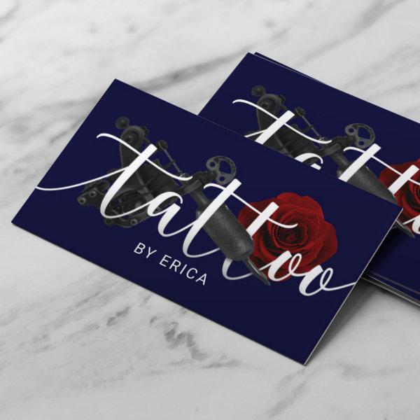Tattoo Artist Tattoo Gun & Rose Typography Navy