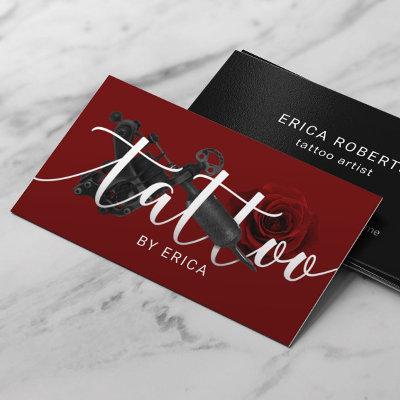 Tattoo Artist Tattoo Gun & Rose Typography Red