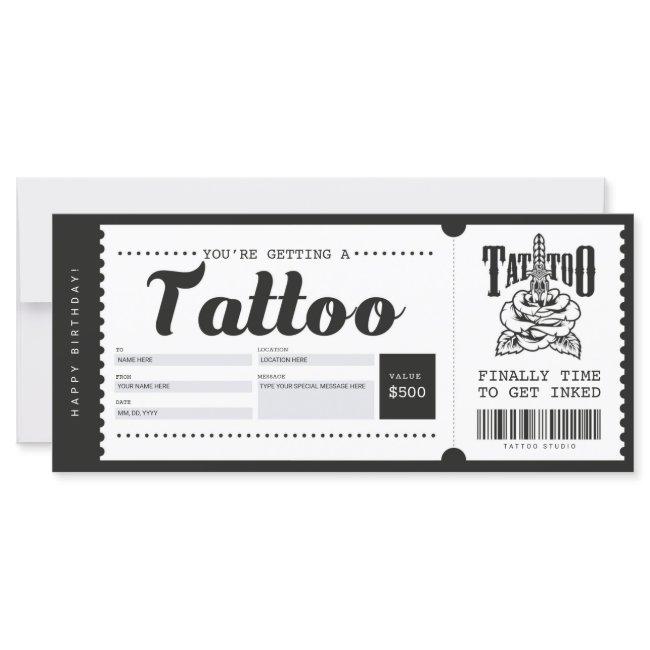 Tattoo Gift Card Ticket Voucher Certificate