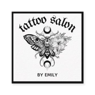 Tattoo Salon Butterfly Moth Black & White Square