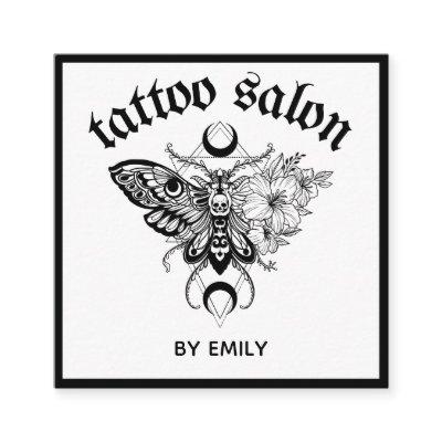 Tattoo Salon Butterfly Moth Black & White Square