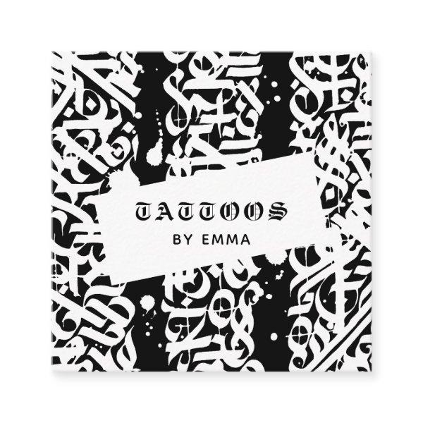 Tattoo Style Calligraphy Black & White Typography Square
