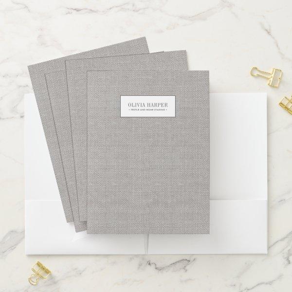 Taupe | Plain Elegant Linen Look Monogram  Pocket Folder