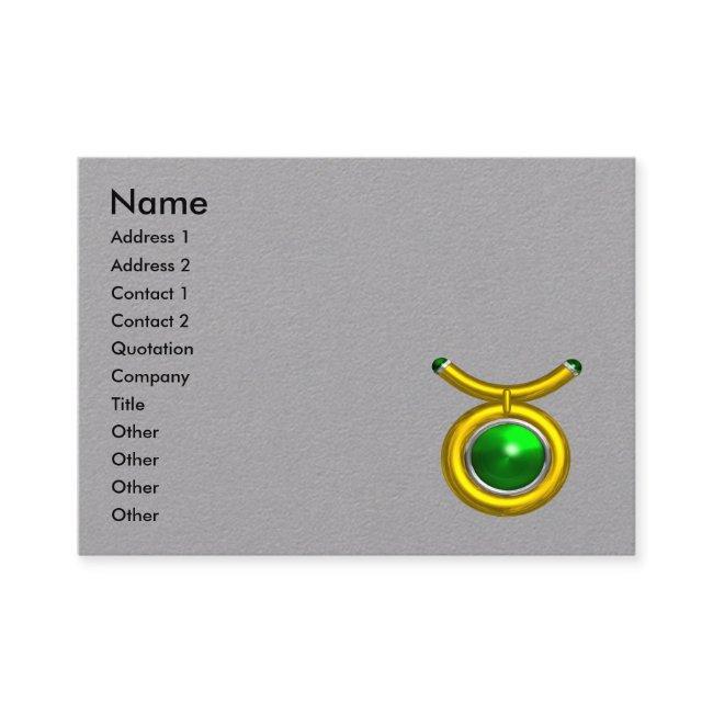 TAURUS GOLD ZODIAC JEWEL,Green Emerald,Grey Paper
