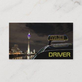 Taxi driver cabdriver city street lights at night