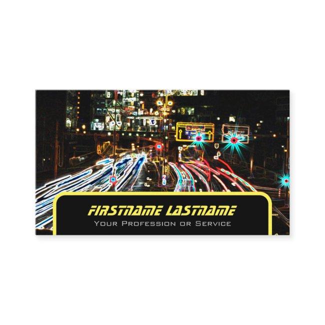 Taxi driver cabdriver yellow taxi neon city lights