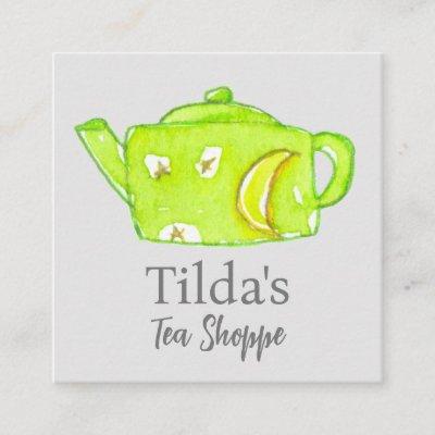 Tea Shop Teapot Green Crescent Moon Stars Square