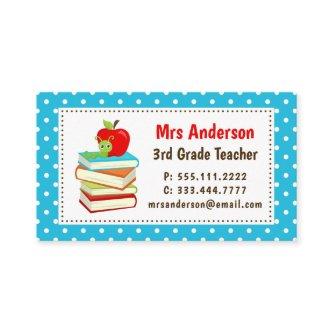 Teacher Bookworm Blue Polka Dots