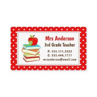 Teacher Bookworm Red Polka Dots