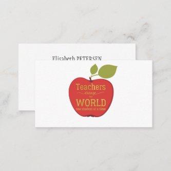 Teacher elegant red apple with quote gold script