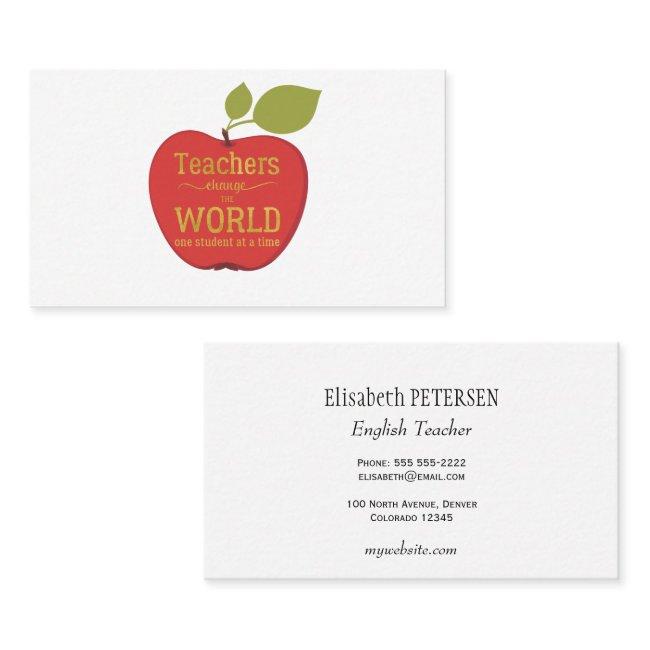 Teacher elegant red apple with quote gold script
