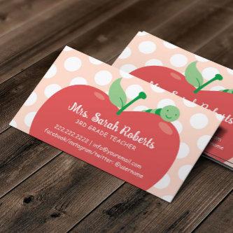 Teacher Tutor Cute Apple & Worm Pastel Pink