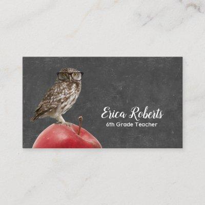 Teacher Tutor Nerdy Owl & Apple Chalkboard