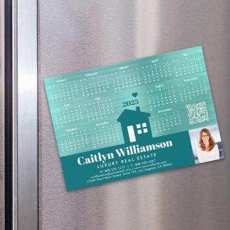 Teal 2025 Calendar Realtor Photo QR Code Magnet