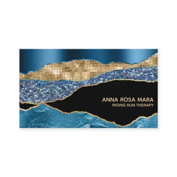 *~* Teal Agate Geode Gold Glitter Glam Black
