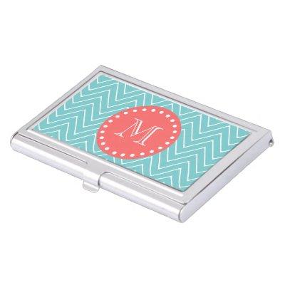 Teal and Coral Chevron with Custom Monogram  Holder
