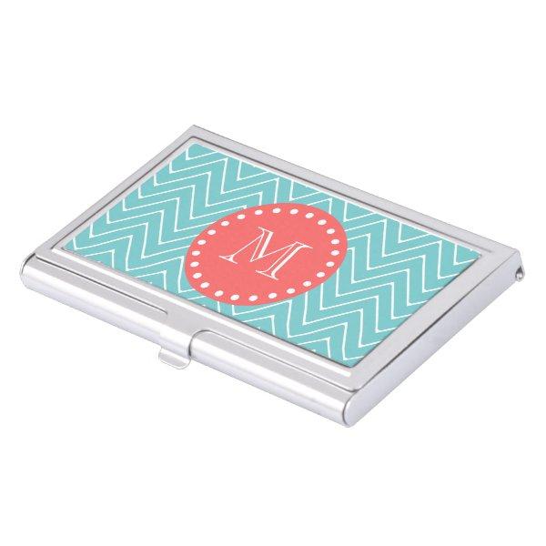 Teal and Coral Chevron with Custom Monogram  Holder