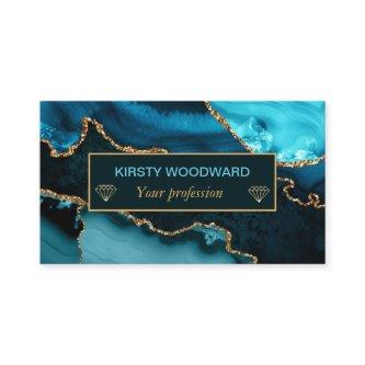 Teal and Faux Gold Glitter Marble Agate