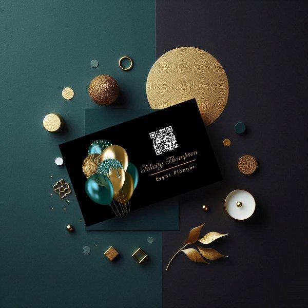 Teal and Gold Balloons Event Planner QR Code