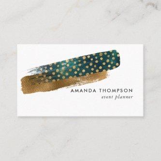 Teal and Gold Tropical Leopard Spots Brush Strokes