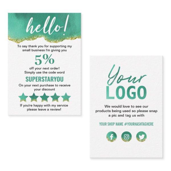 Teal And White With Gold Glitter Thank You Logo
