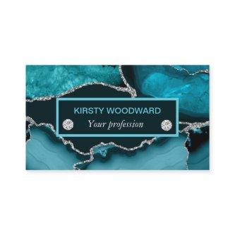 Teal Blue and Silver Glitter Agate