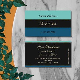 Teal Blue Borders on Black Professional Stylish