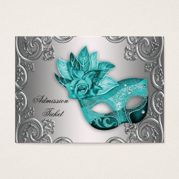 Teal Blue Masquerade Party Admission Tickets