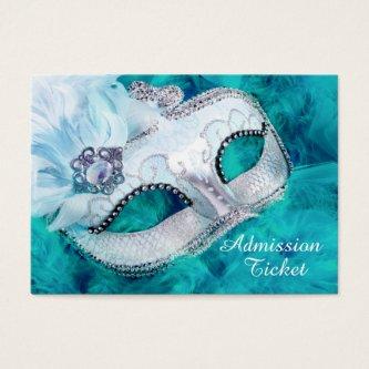 Teal Blue Masquerade Party Admission Tickets