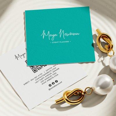 TEAL BLUE  Modern CHIC Minimal QR Code  Square