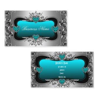 Teal Blue Silver Diamond Image Hearts Elegant