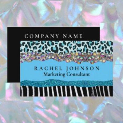 Teal Blue Turquoise Girly Modern Glam Retro Busine