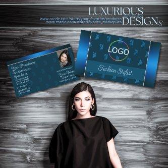 Teal Blue with Logo Photo and Monogram Pattern